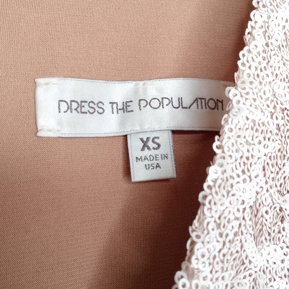 Dress the Population Cream Sequin Midi Dress with Front Slit - Picture 8 of 13
